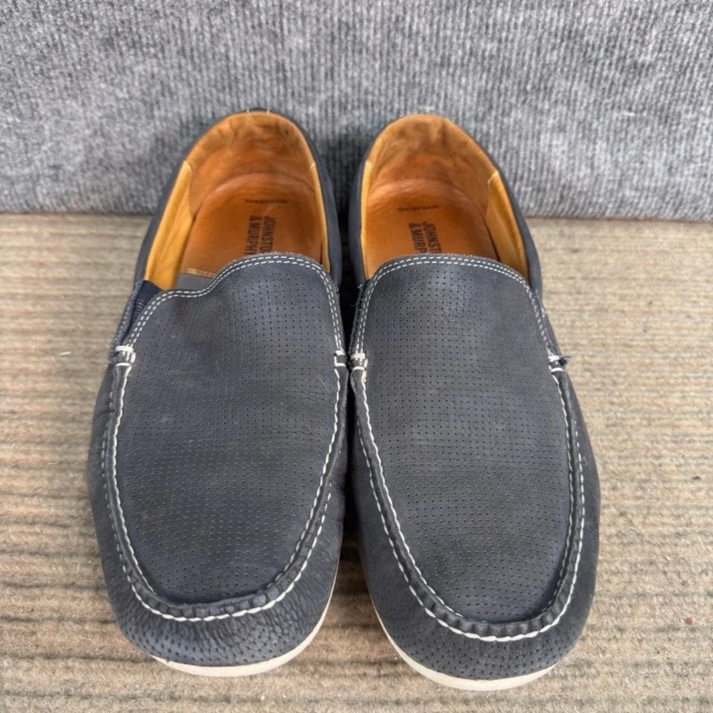 Johnston & Murphy Mens Navy Perforated Leather Slip On Loafers Size 10.5 M 24-7